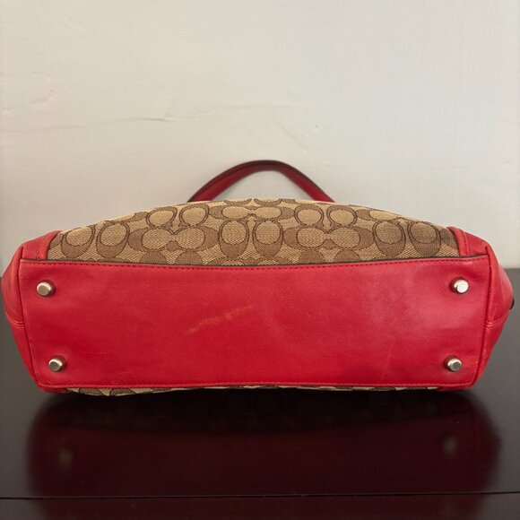 Coach Red Leather Brown Signature Jacquard Edie Shoulder Bag 31 - Picture 7 of 13